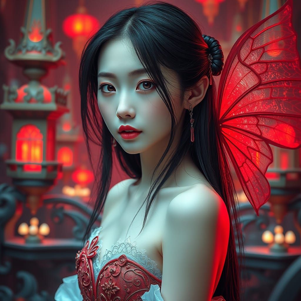 Ethereal Korean Fairy in a Gothic Palace