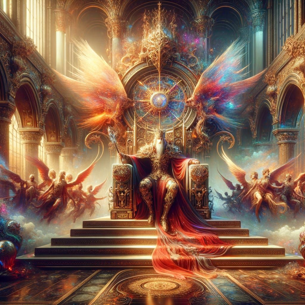 Regal Figure Enthroned in Fantastical Matte Painting