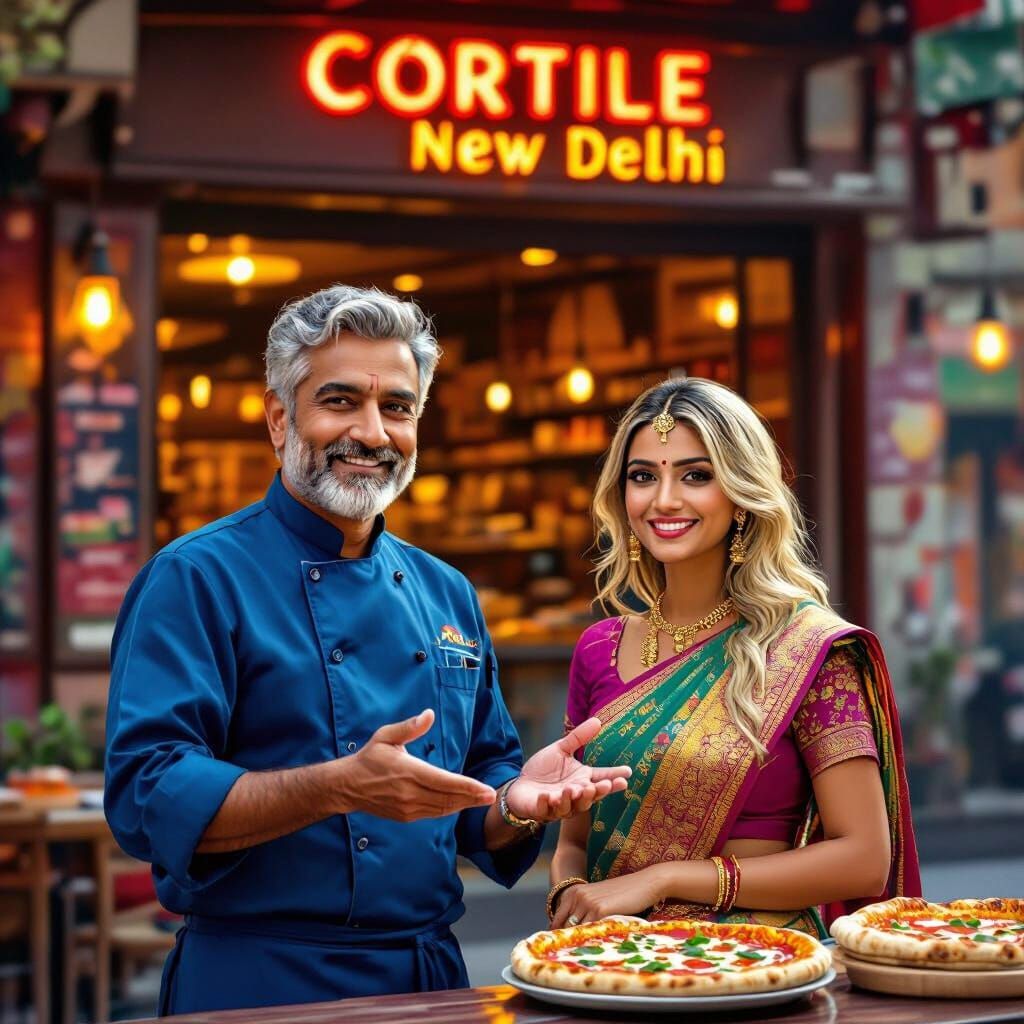 Pizzeria Cortile New Delhi with Chef and Welcoming Woman