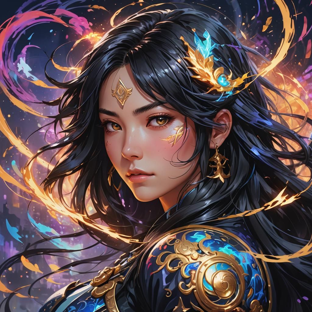 Electro Goddess in Vibrant Oil Painting Style