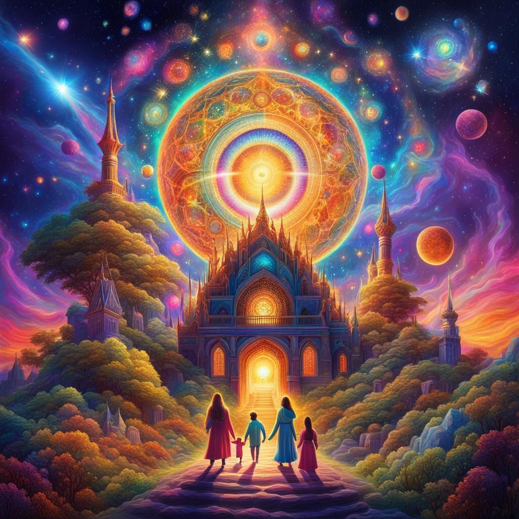 Surreal Astral Realm with Joyful Families