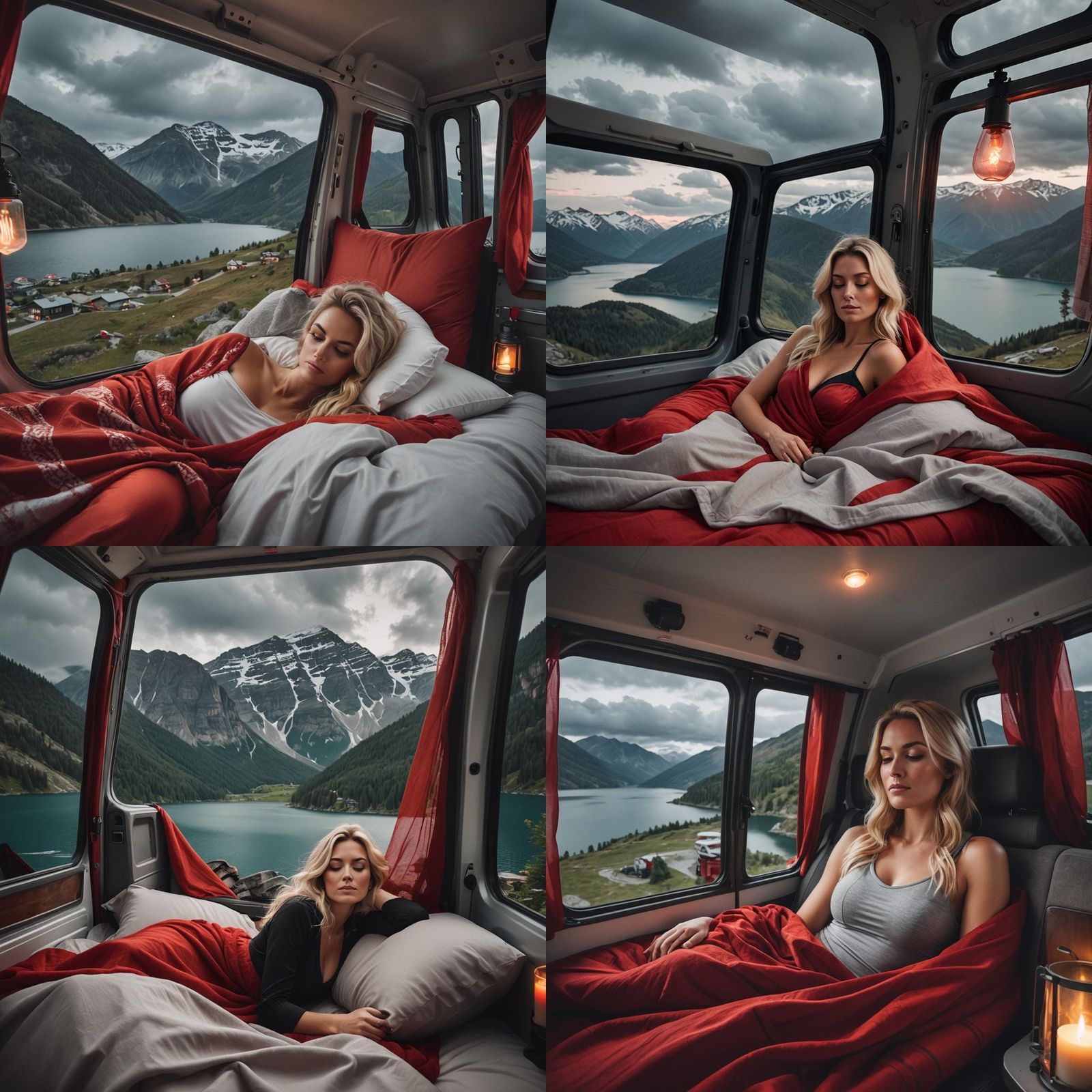 Ethereal Woman in Volkswagen Van, Captured in Soft Focus