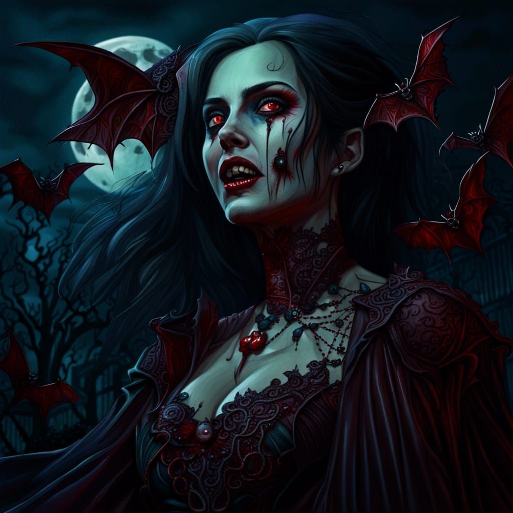 Majestic Blood Sucking Vampire under the Night Moon