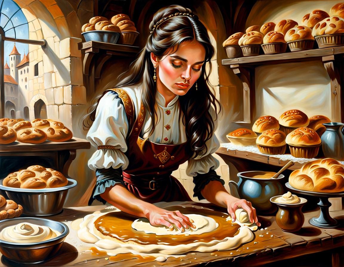 Medieval Fantasy Baker in Boris Vallejo Style