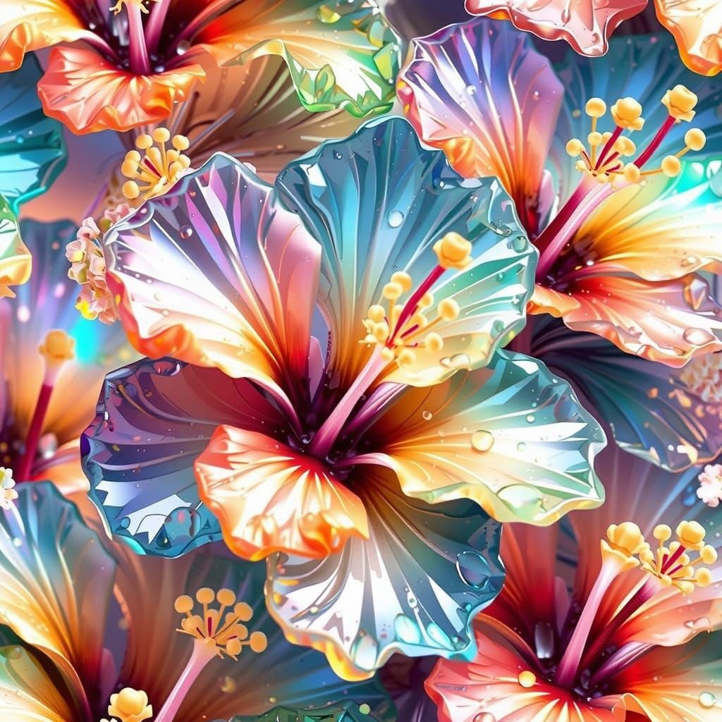 Crystal Hibiscus Flowers in a Hyperrealistic Style