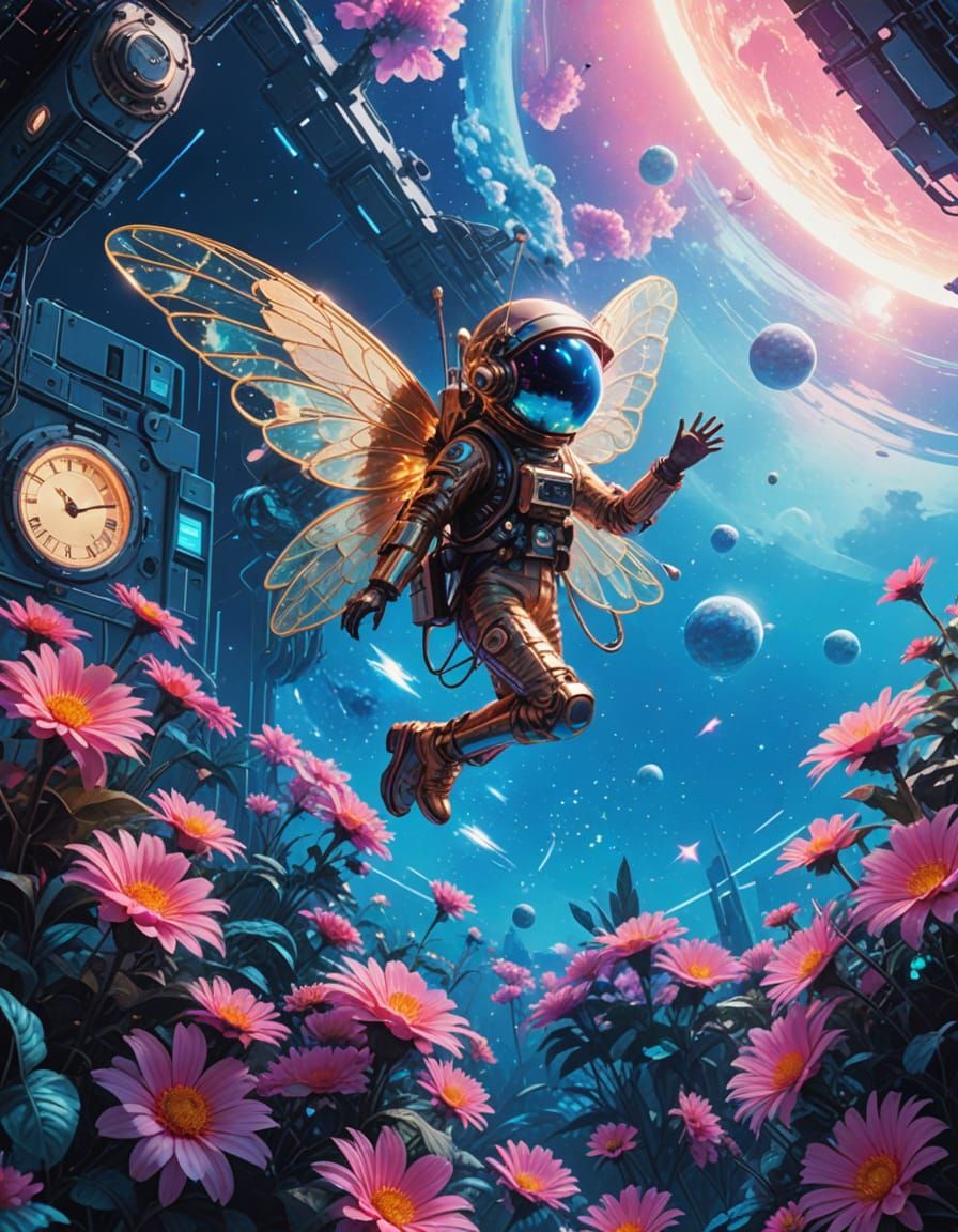 Cosmic Fairy in Shimmering Astronaut Armor, Floating Amidst ...