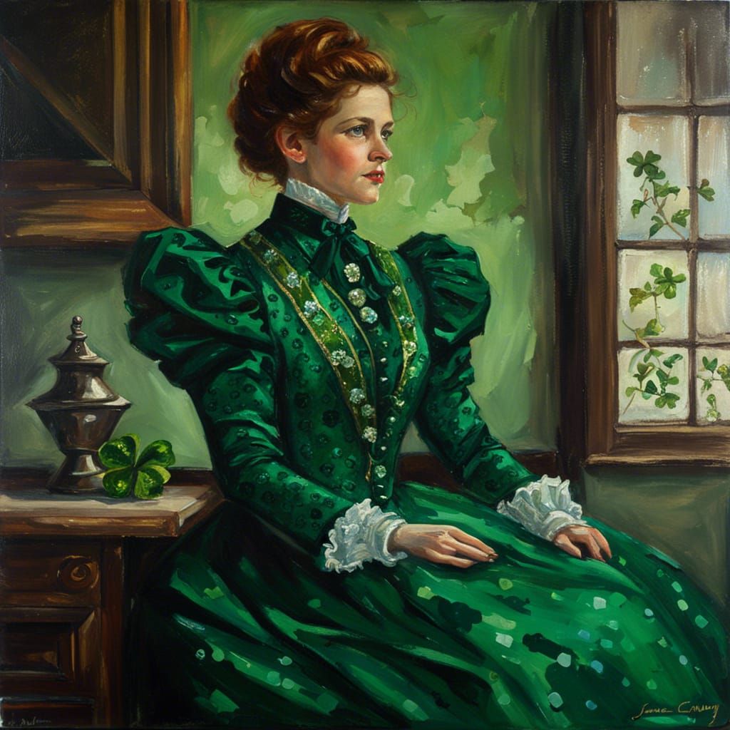 Emerald Green Victorian Dress with Shamrock Sequins