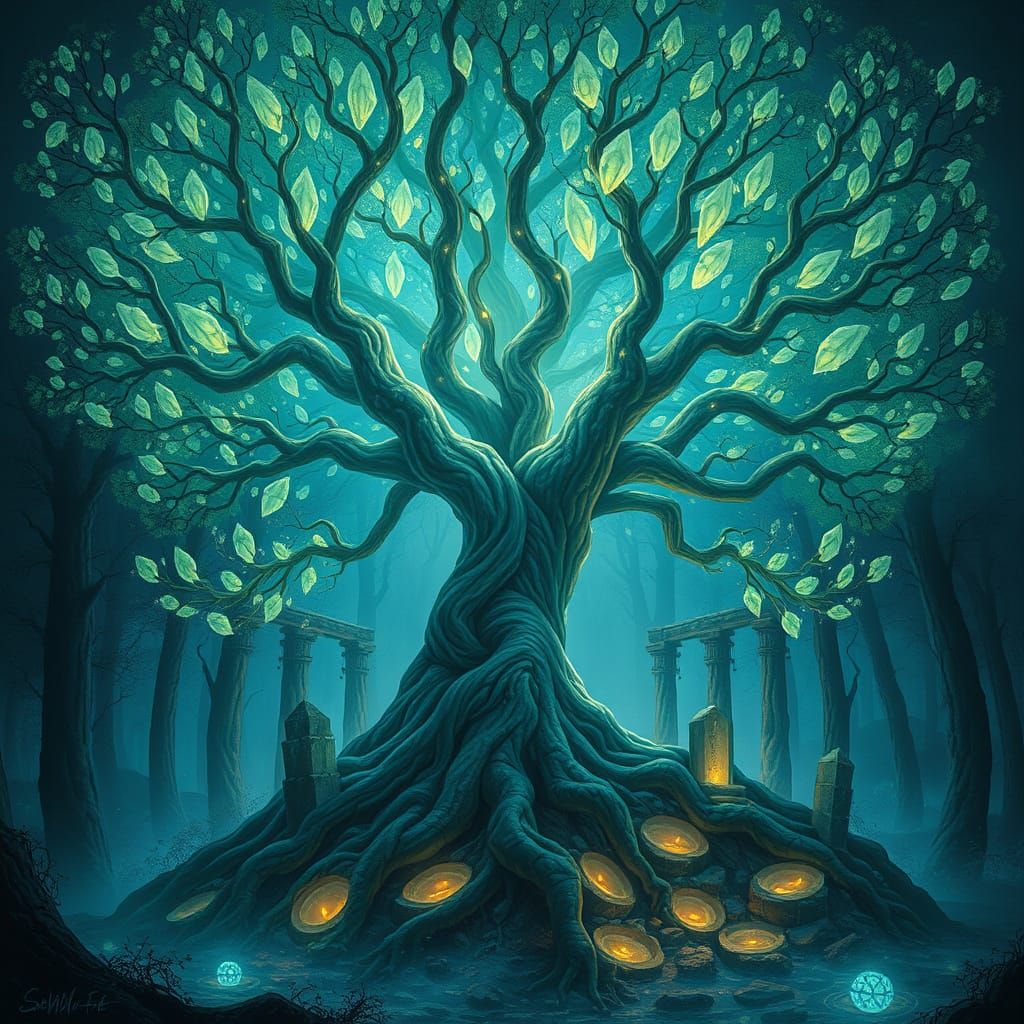 Mystical Bioluminescent Tree in a Fantastical Forest