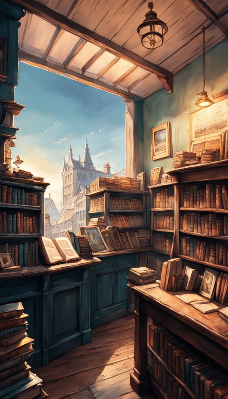Quaint Bookshop Interior in Brambley Hedge Style