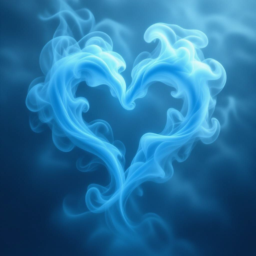 Ethereal Light Blue Smoke Hearts in Surreal Style