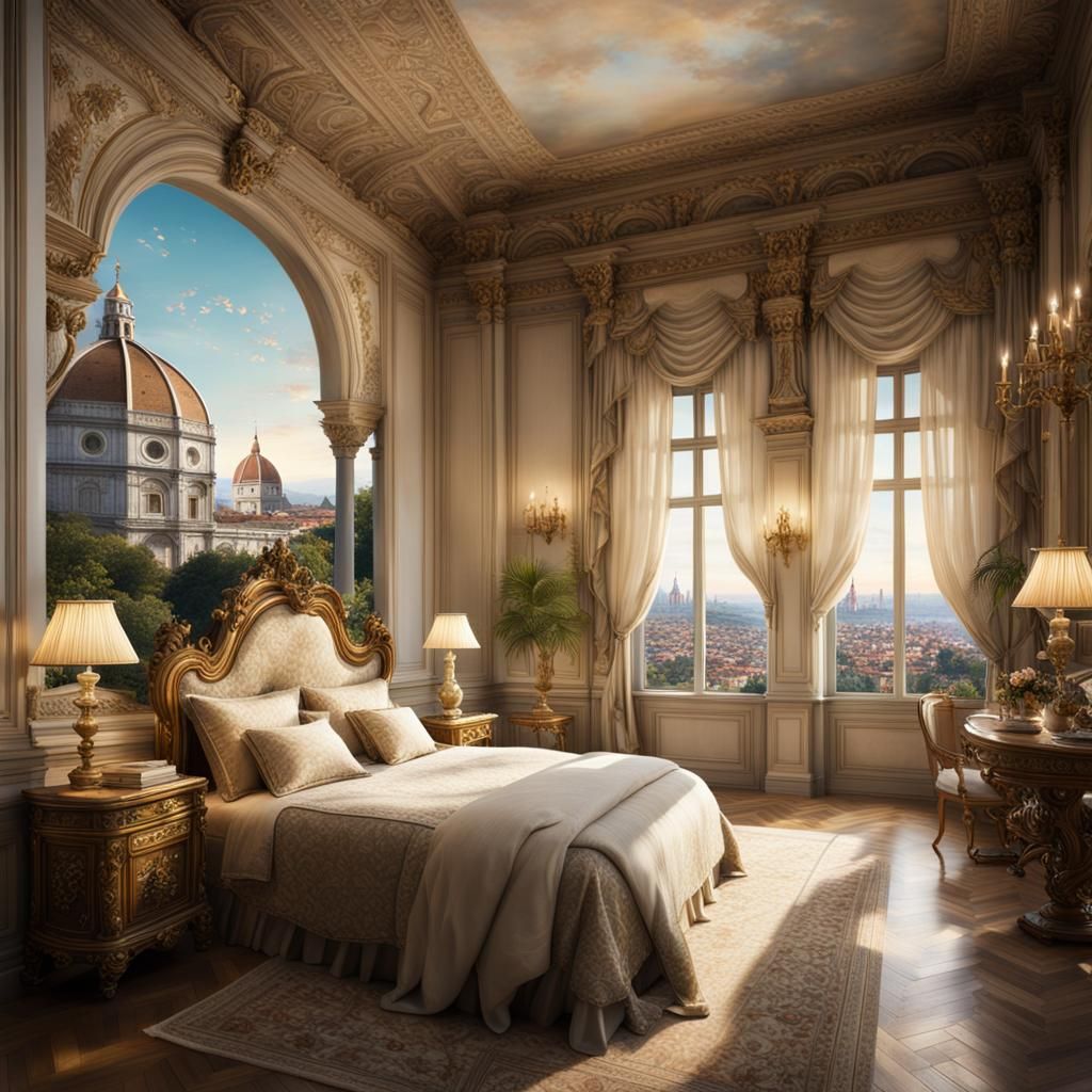 Baroque Master Bedroom with Tropical Oasis