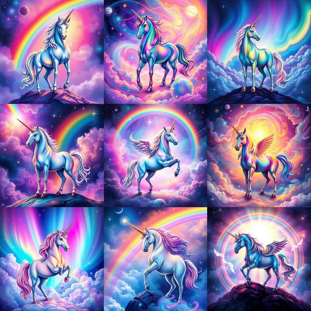 Cosmic Rainbow Guardian in Vibrant Holographic Art