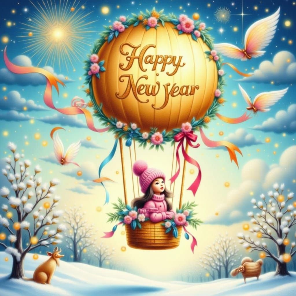 Girl Descends in Golden Hot Air Balloon