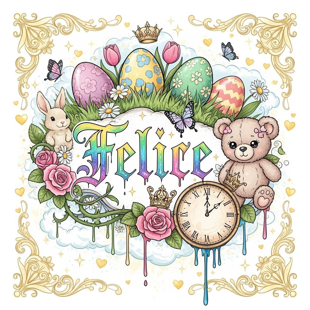 Felice Easter Pattern with Kawaii Bunnies and Gothic Calligr...