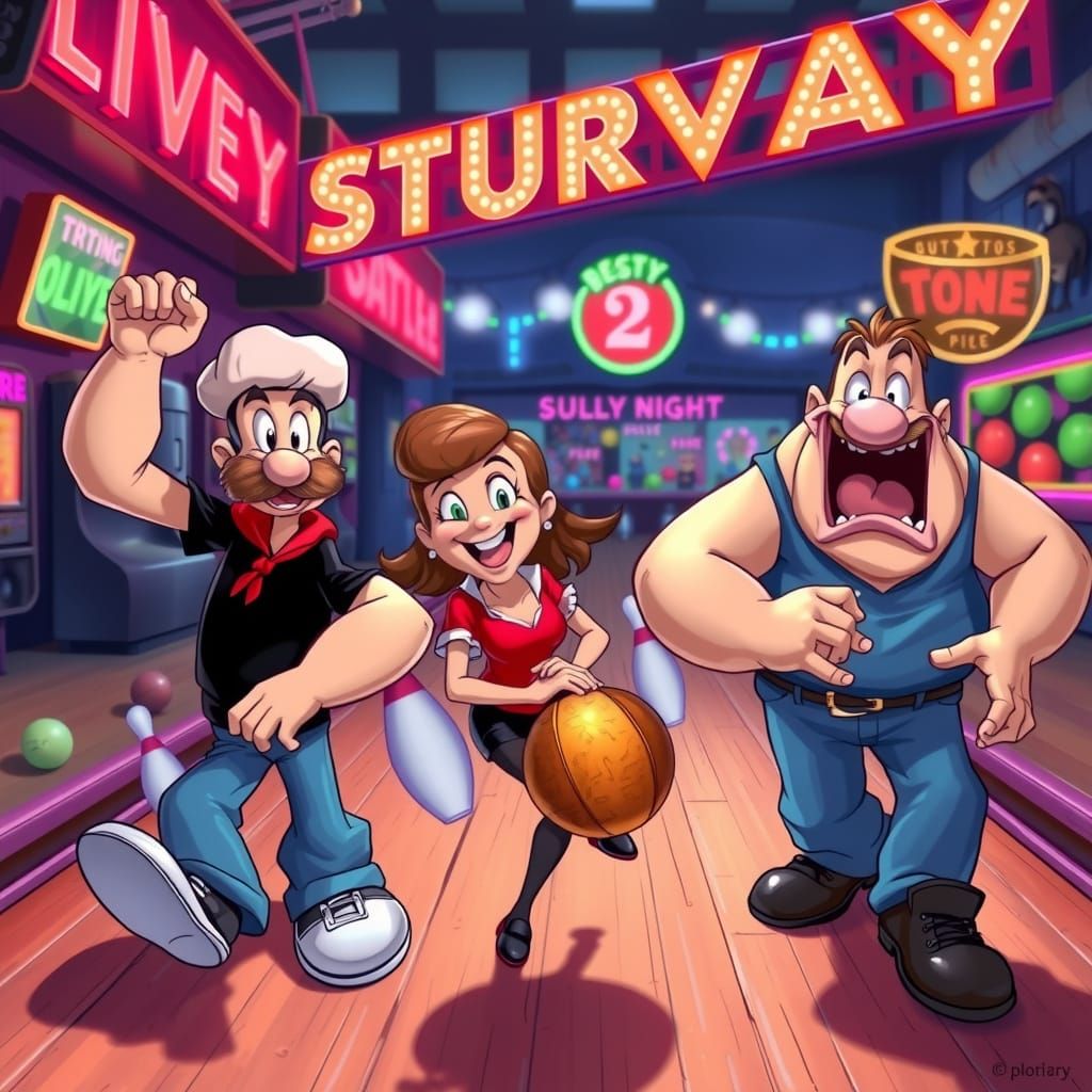 Popeye and Friends Bowling on Saturday Night