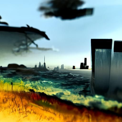 Surreal Cyberpunk Cityscape Beyond the Bleak Ocean Horizon
