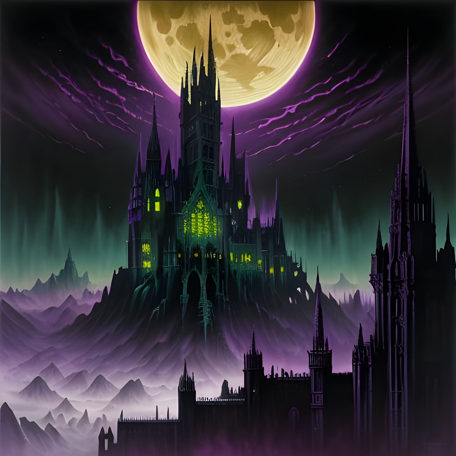 Eldritch Moonscape with Twilight Auroras