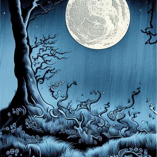 Whimsical Woodland Scene in Monochromatic Art Deco Style