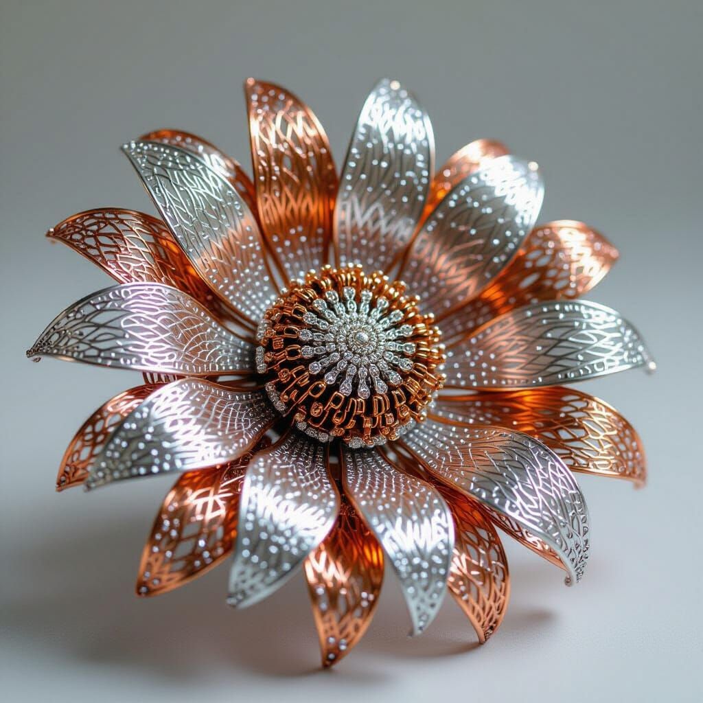 Futuristic Wire Daisy Sculpture in Industrial Organic Style