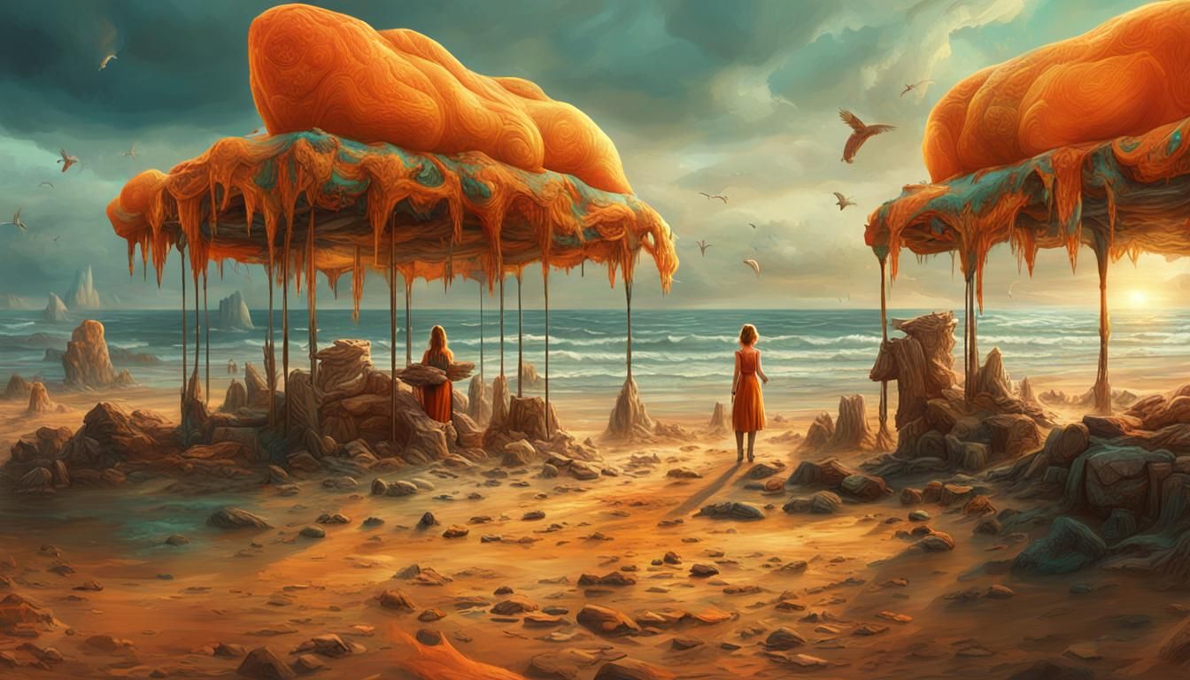 Stunning Digital Alien Goddesses on Turquoise Beach with Vib...