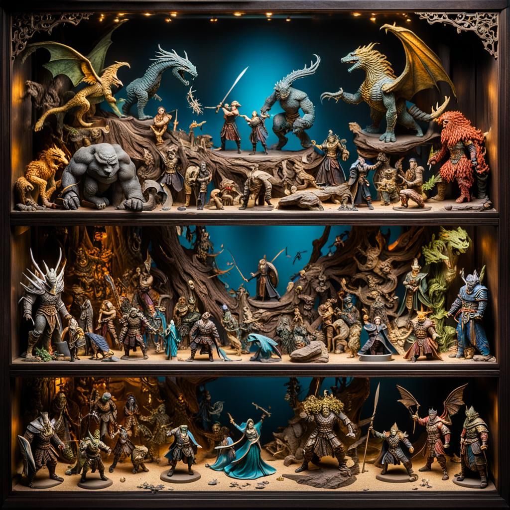 Fantasy Figurine Display in Intricate Detail