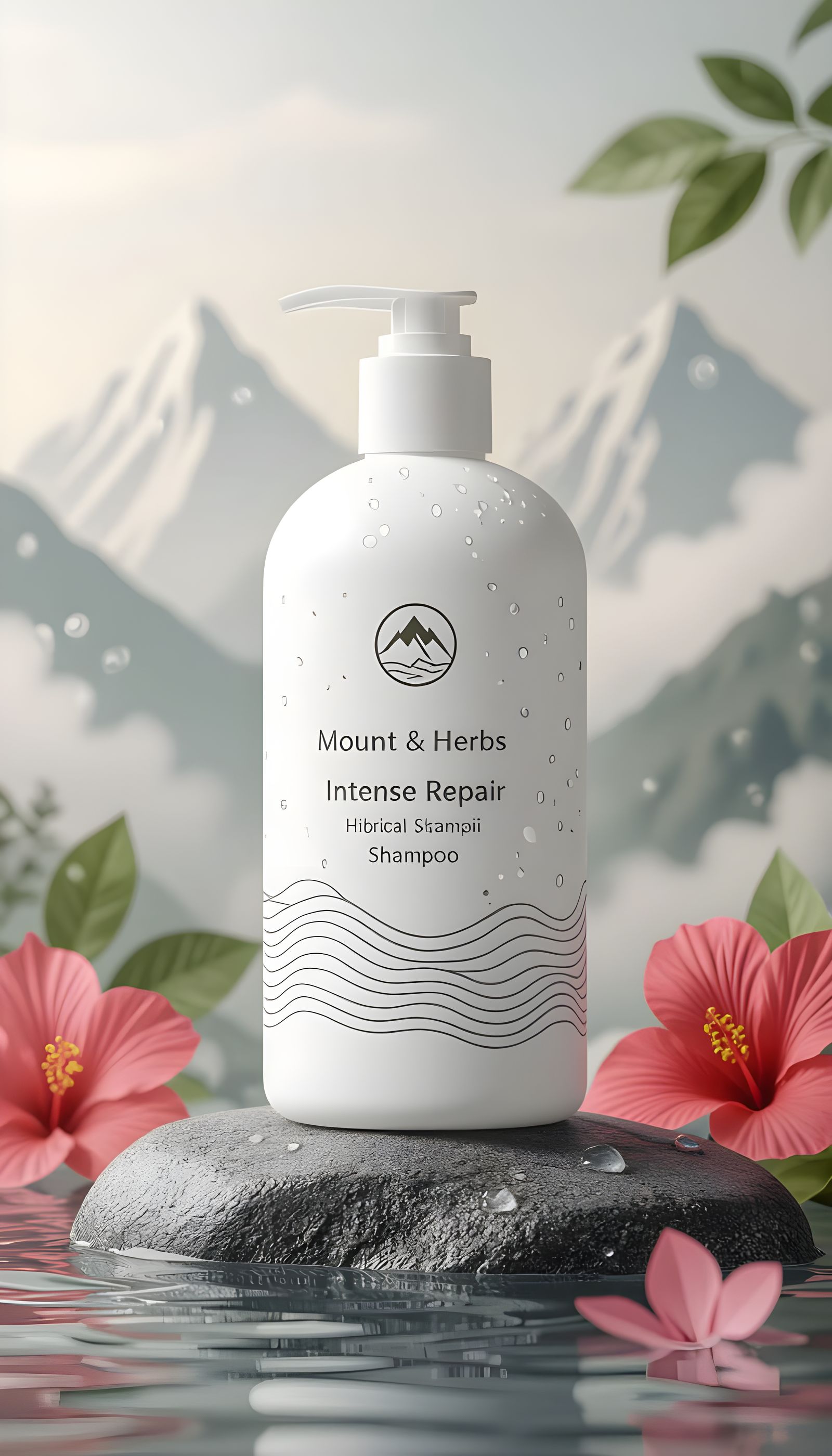 Herbal Shampoo Bottle with Mountain Logo in Natural Spa