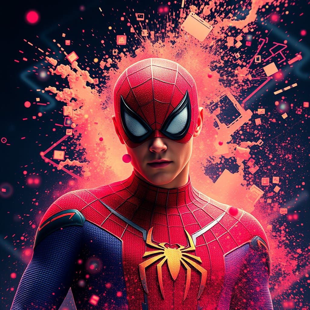 Spider-Man Dissolving into Digital Time Dust