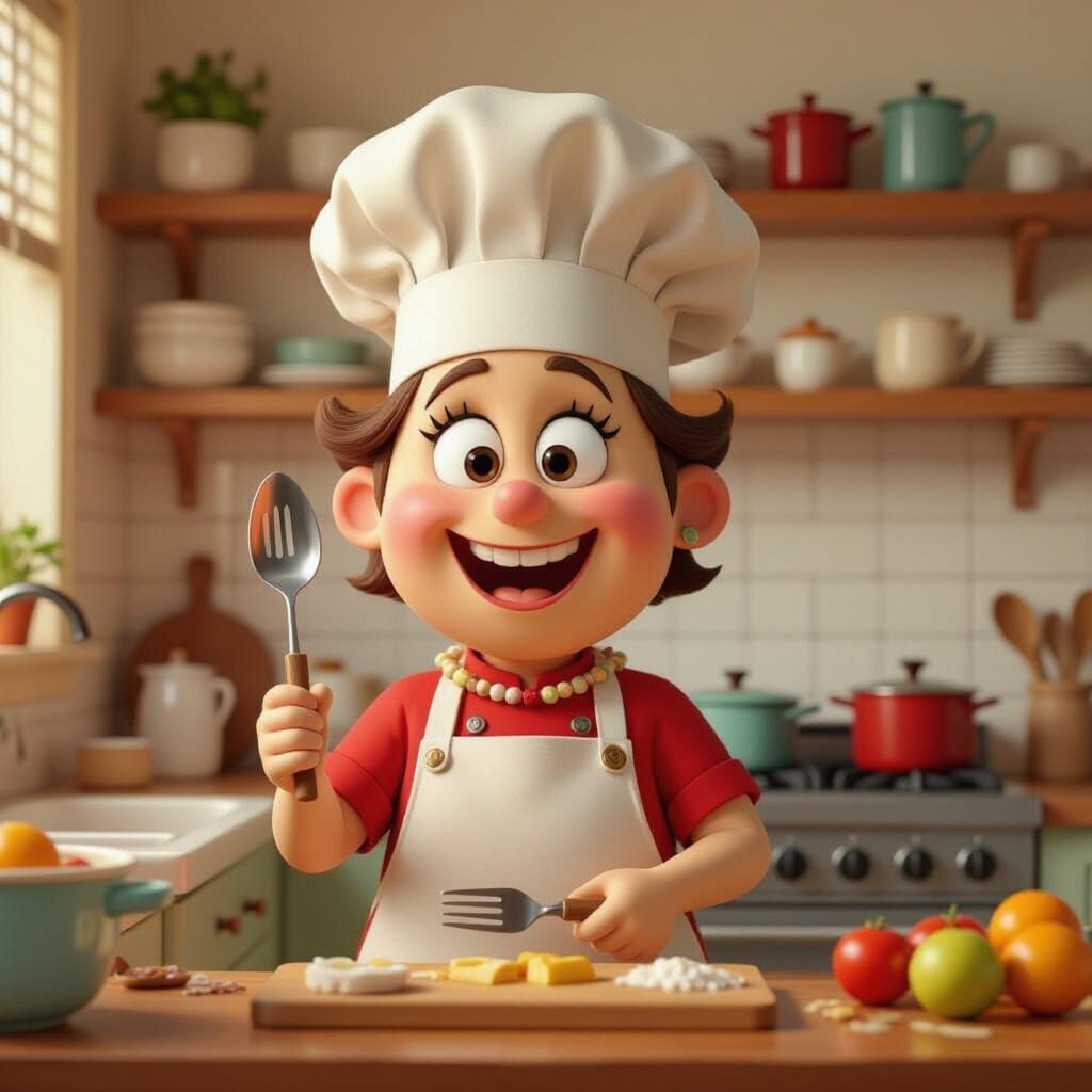 Chef Character Made of Kitchen Objects, Pixar Style