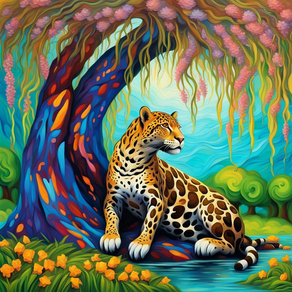 jaguar under weeping willow