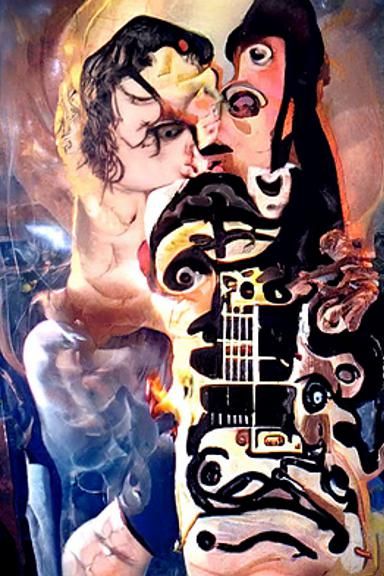 Surreal Dali-Inspired Kiss Rock Band Plays Guitar on Fire wi...