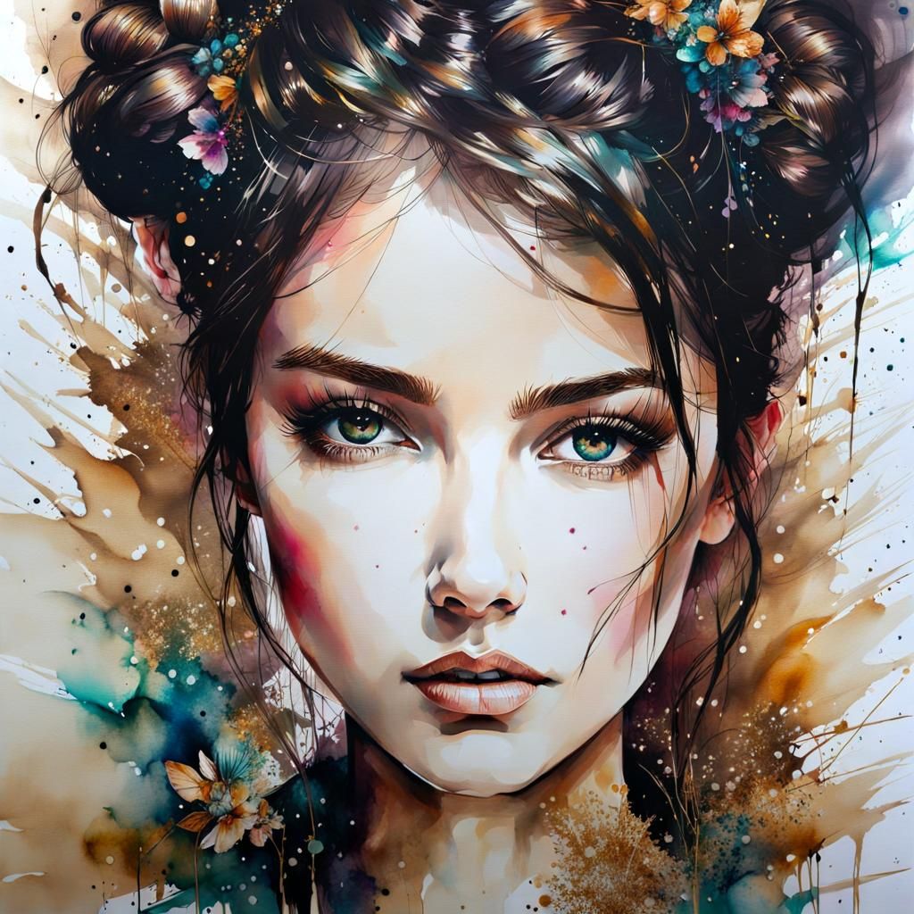 Artistic Portrait of a Brunette Young Woman in Intricate Alc...