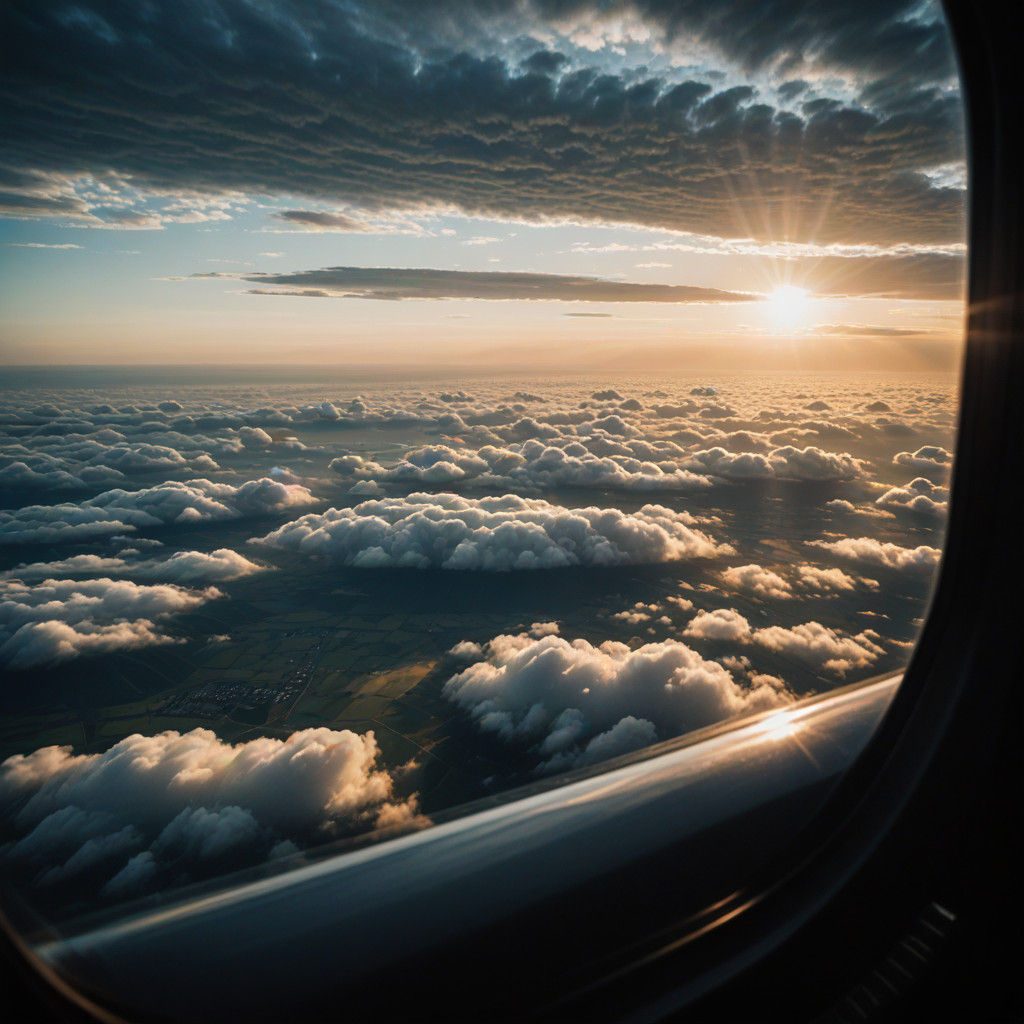 Sitting in a Cloudy Plane with a Hinomaru Folding Umbrella