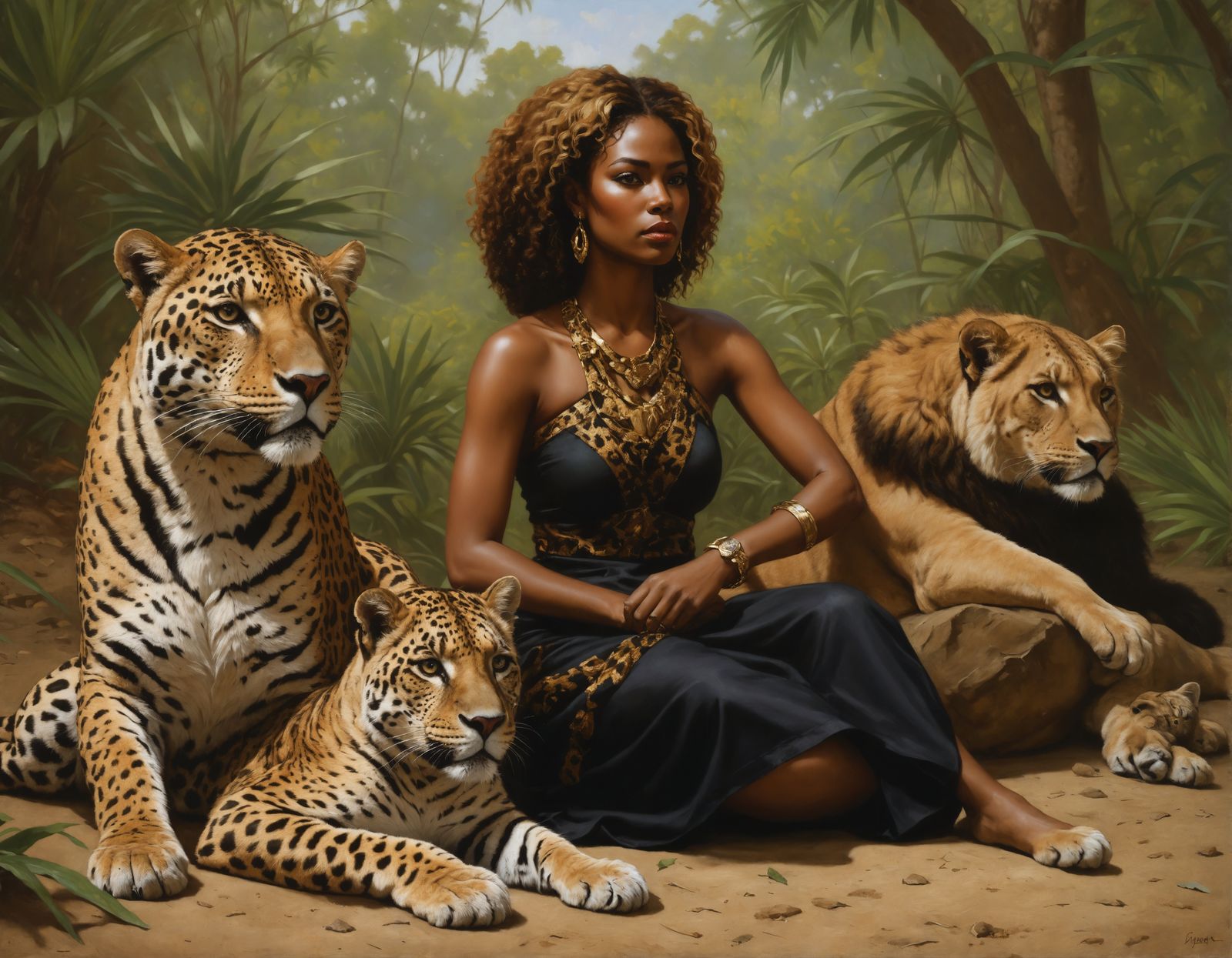 Hyperrealistic Portrait of Woman Covered in Felines in a Fin...
