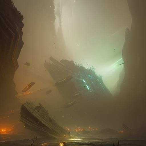 Cosmic Shipwreck in Dark Fantasy Style