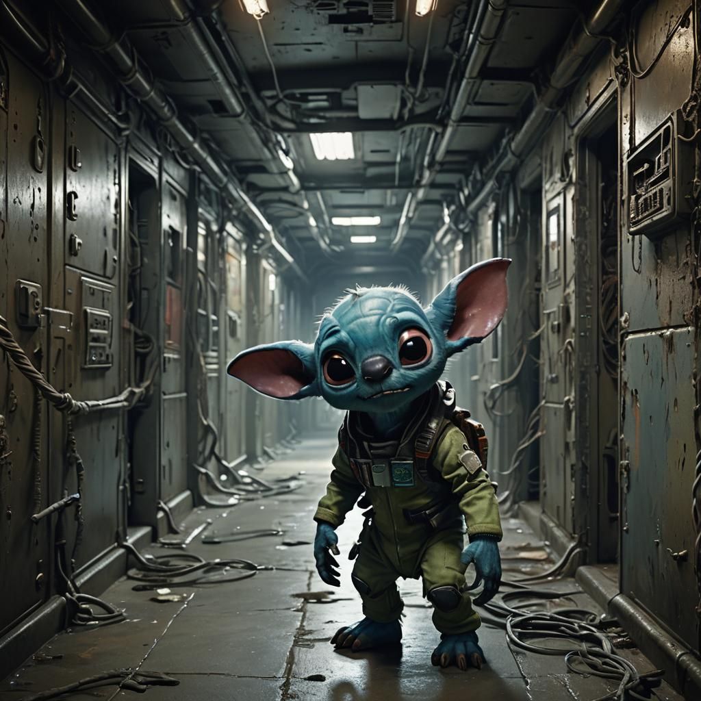 Alien in Abandoned Spaceship Corridor