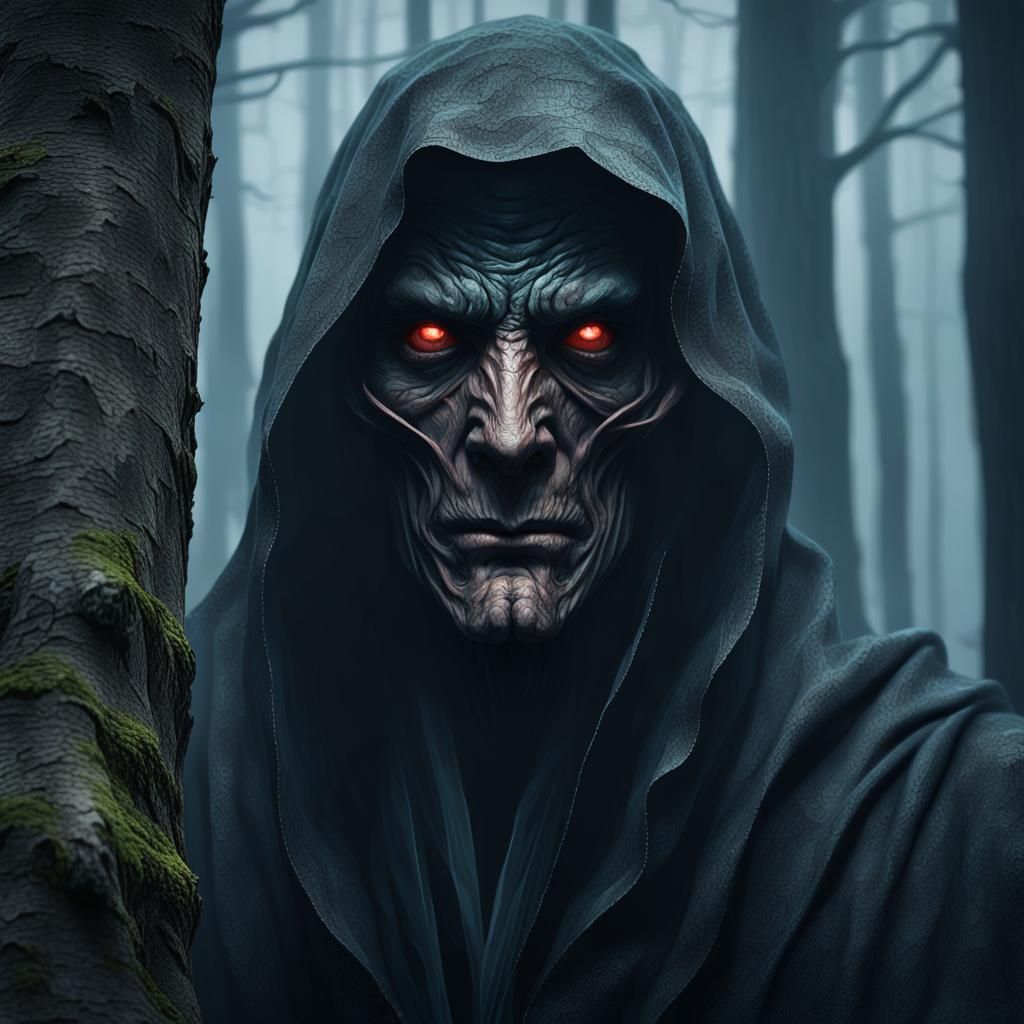 Dark Demon Emerges from Forest Mist