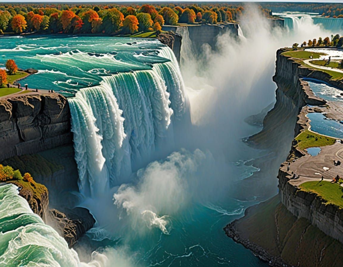 Turquoise and Emerald Niagara Falls in All Its Fury