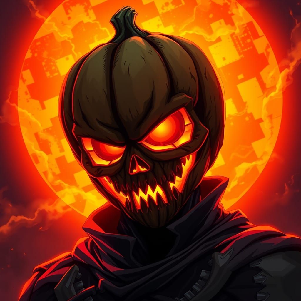 Majestic Jack-o-Lantern Man in Anime-Style Flat Art