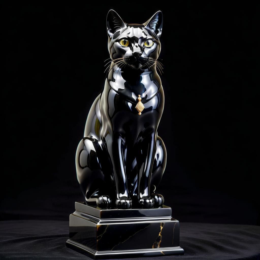 Egyptian Black Cat God Statue in Dark Art Deco Style