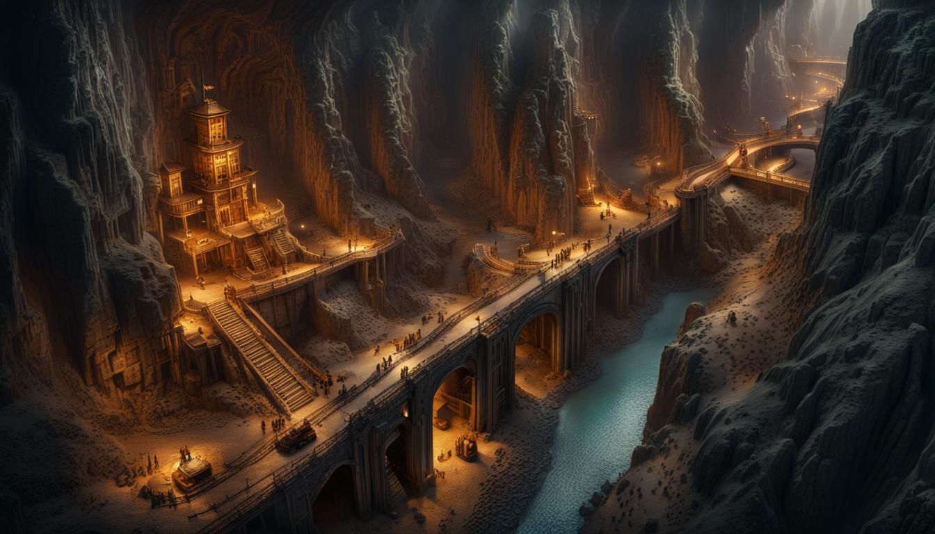 Mysterious Dwarfs Gold Mine of Moria in Dramatic Darkness
