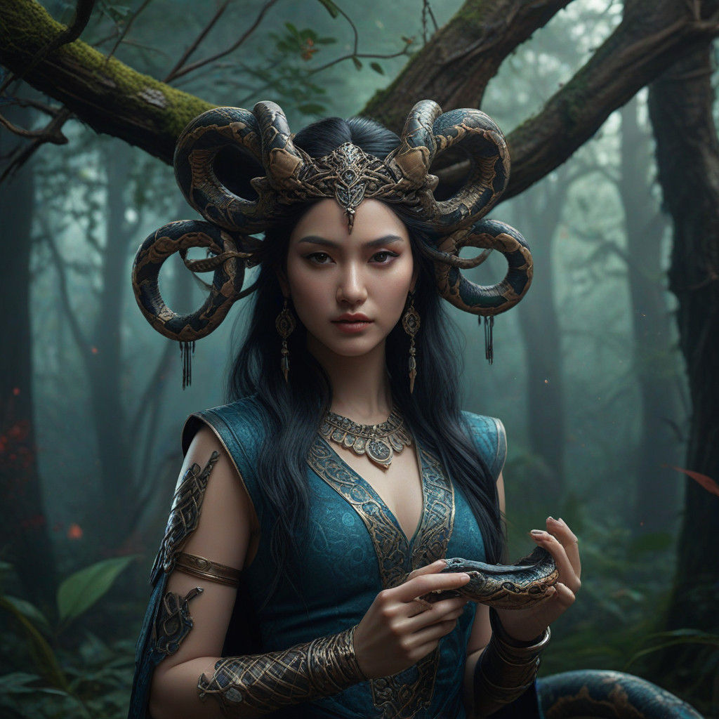 Exotic Fantasy Goddess in Enchanted Forest