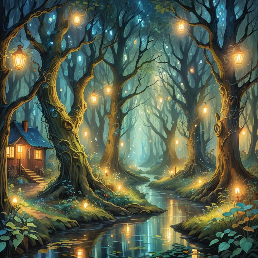 Whimsical Elven Village in Vibrant Neo-Impressionist Style