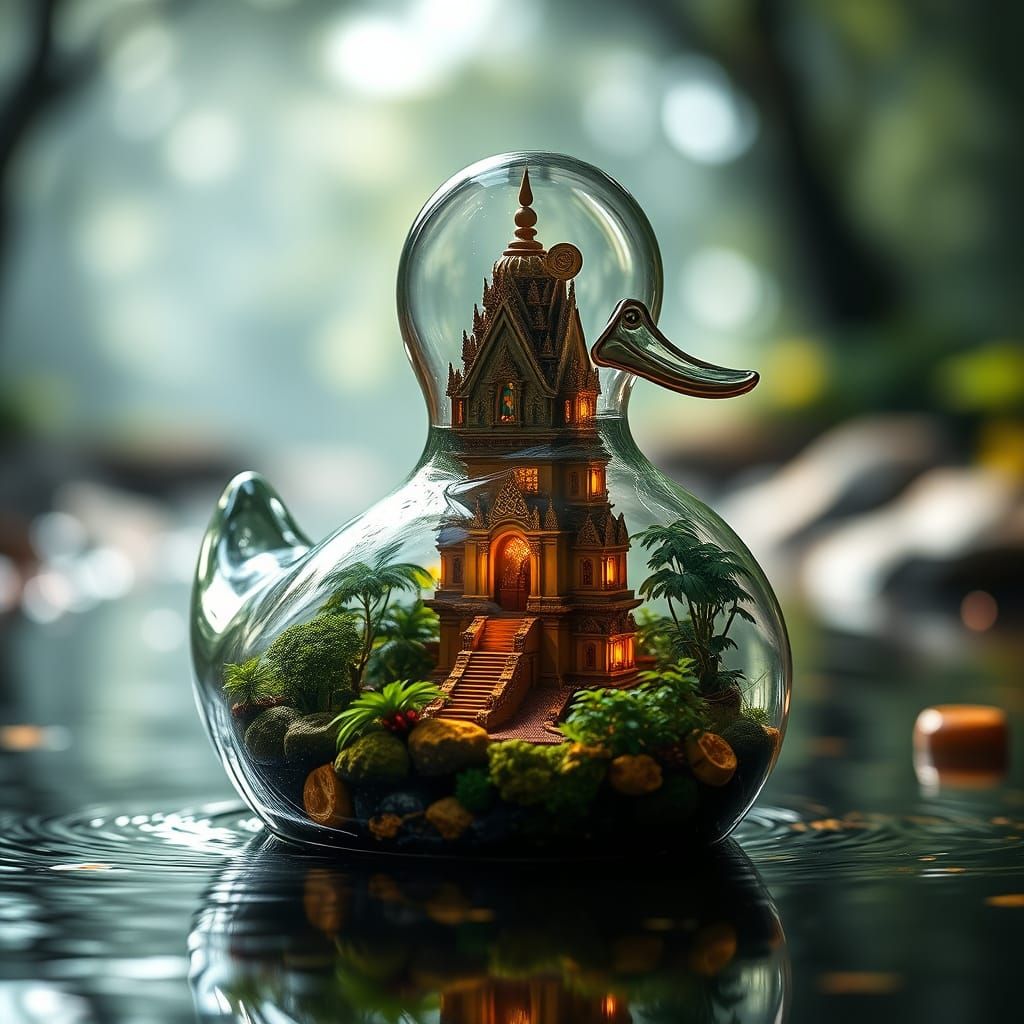 Glass Duck with Jungle Temple Inside