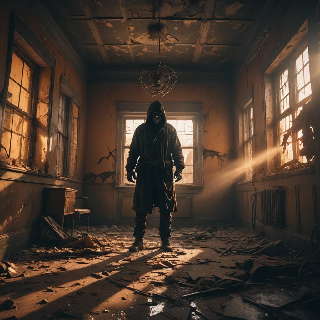 Dark Figure Emerges from Shadows in Abandoned Asylum Scene