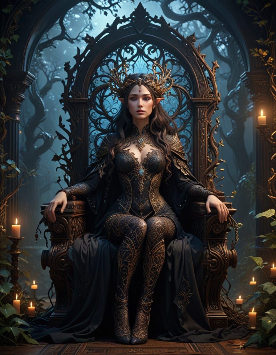 Ethereal Elven Queen in Dark Gothic Splendor