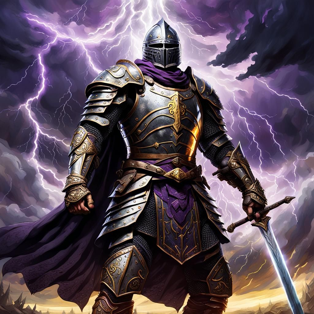 Medieval Warrior Defies the Stormy Skies in Epic Dark Fantas...