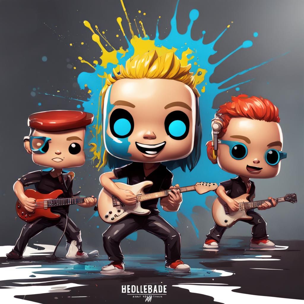 Energetic Action Painting of Band as Bobbleheads