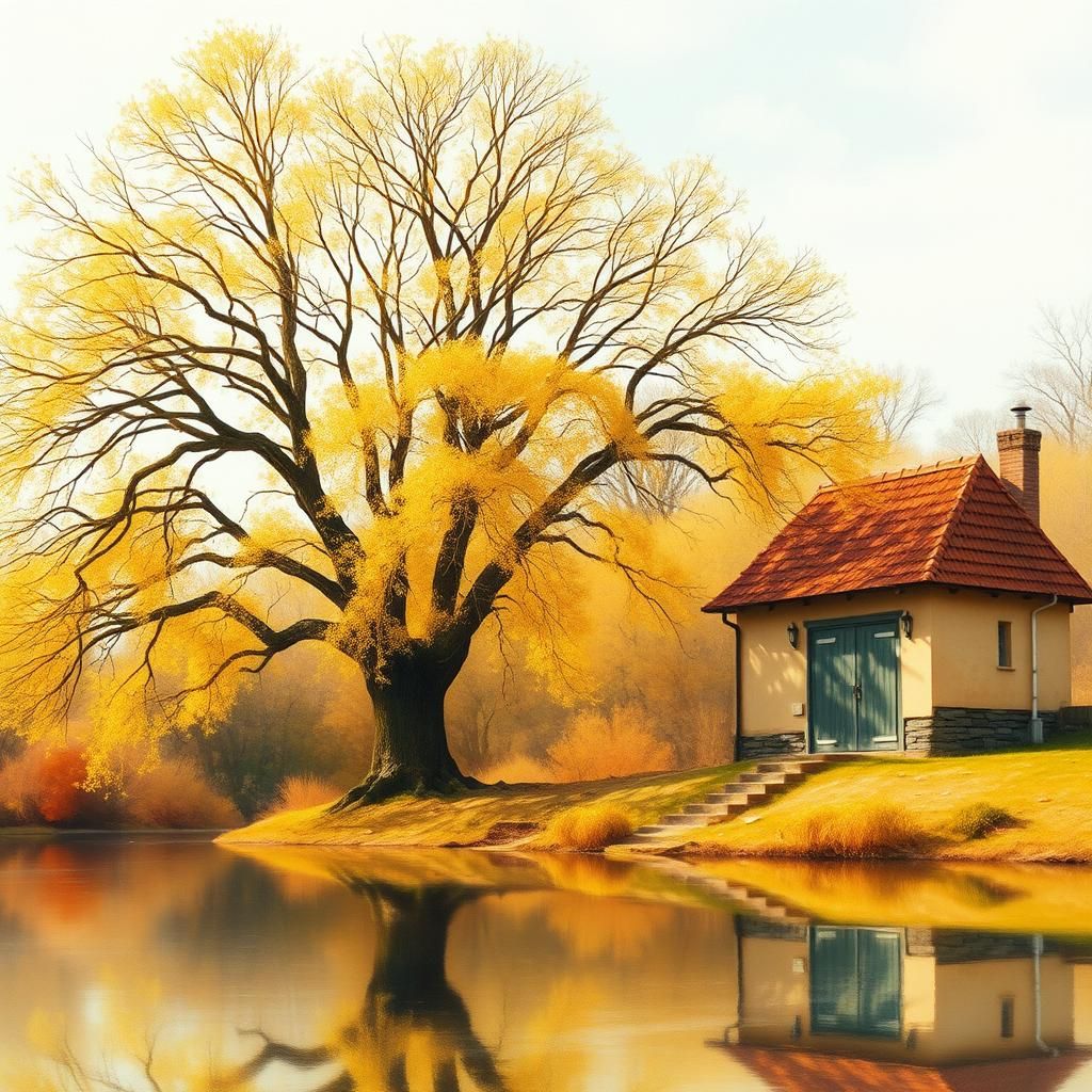 Ethereal Autumn Forest Scene in Soft Watercolor