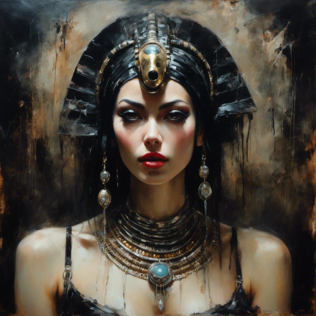 Ethereal Gothic Egyptian Goddess in Vivid Oil Paint