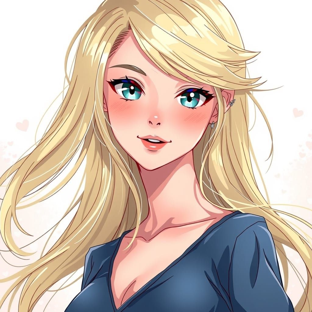 Smiling Blonde Woman in Manga Style